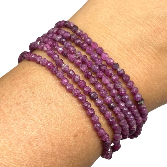 3mm Ruby Beaded Stretch Bracelet Natural Raw Genuine Stone Gemstone Faceted - Picture 6 of 9